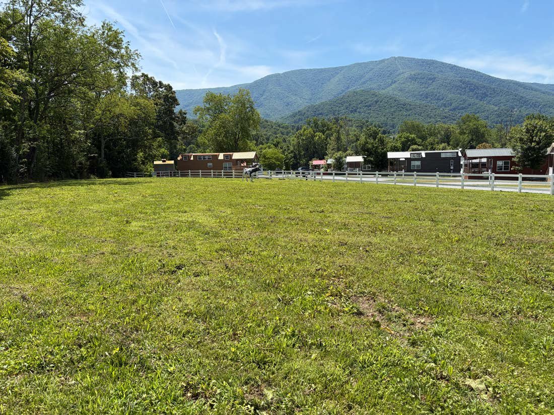 Cove Mountain RV Resort drip dispersal field with mountains in the background